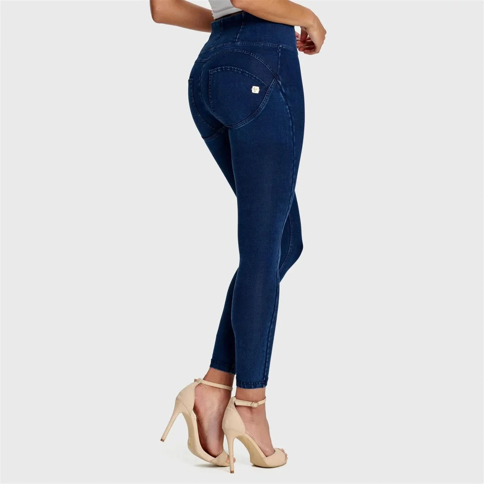 WRUP Denim - High Waisted - 7/8 Length - Dark Blue + Blue Stitching - Image 4