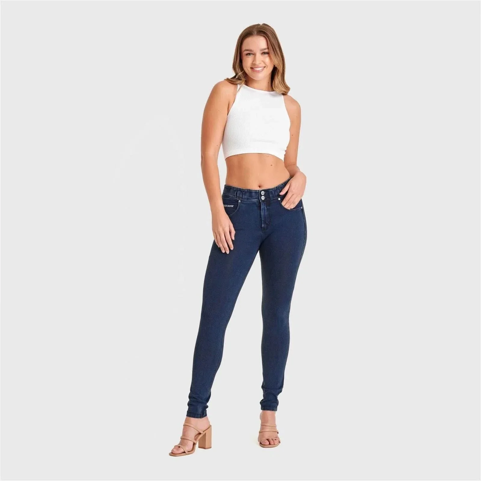 N.O.W® Denim - High Waisted - 7/8 Length - Dark Blue + Blue Stitching - Image 3