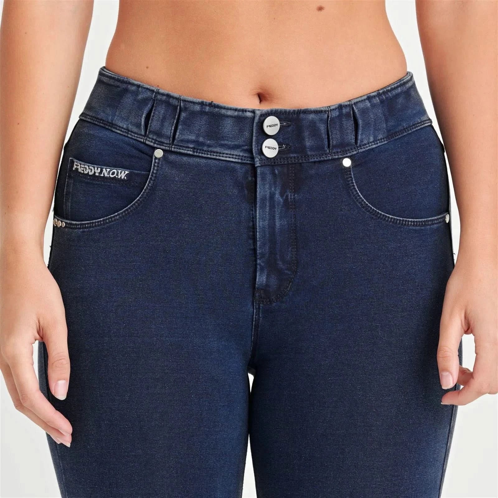 N.O.W® Denim - High Waisted - 7/8 Length - Dark Blue + Blue Stitching - Image 6