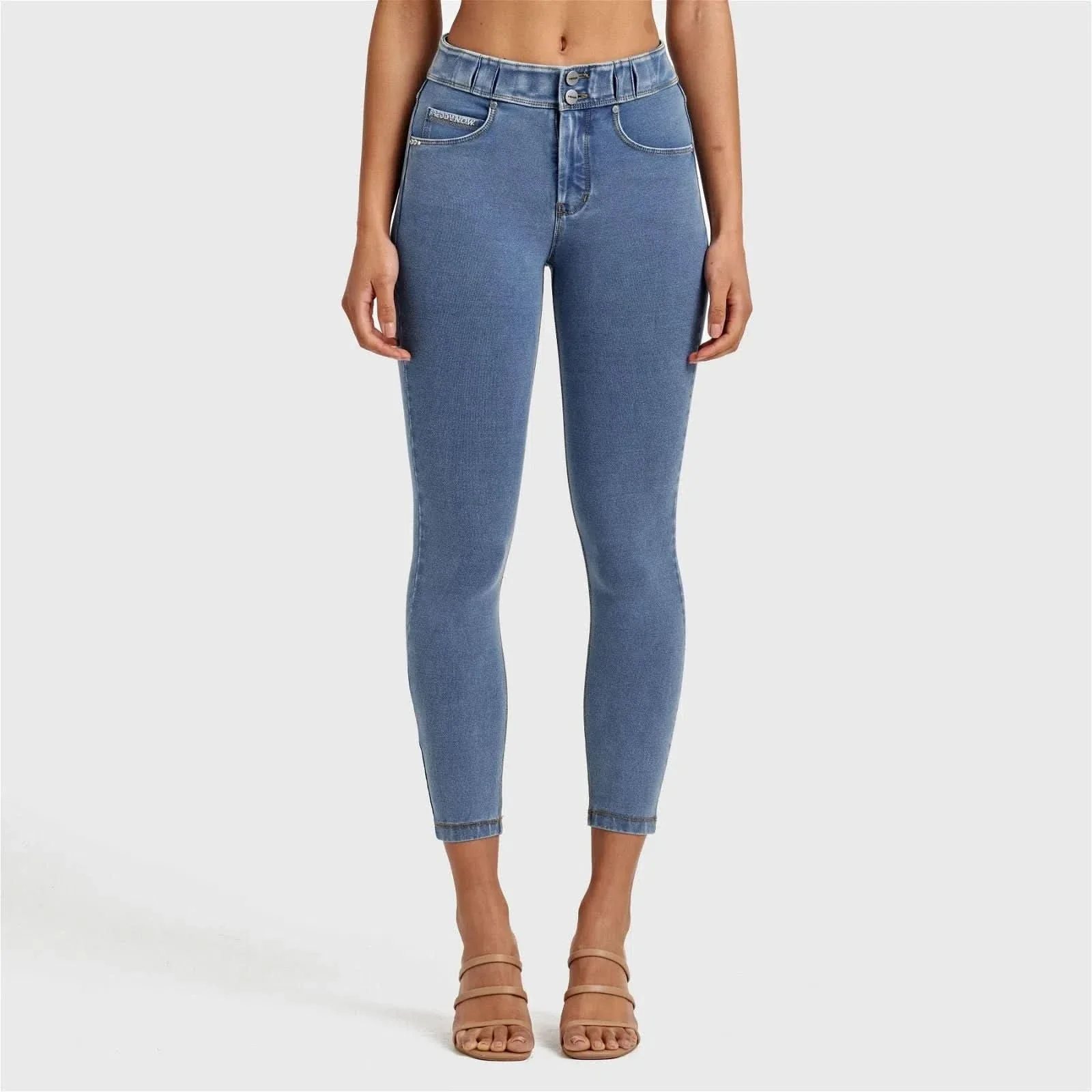 N.O.W® Denim - High Waisted - 7/8 Length - Light Blue + Yellow Stitching - Image 7