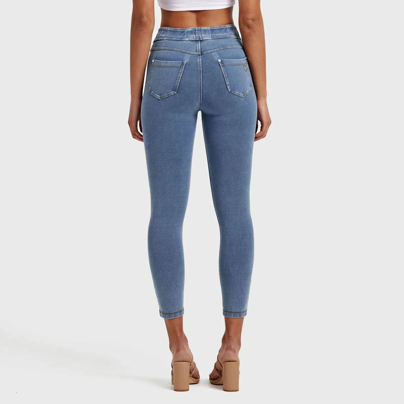 N.O.W® Denim - High Waisted - 7/8 Length - Light Blue + Yellow Stitching - Image 8