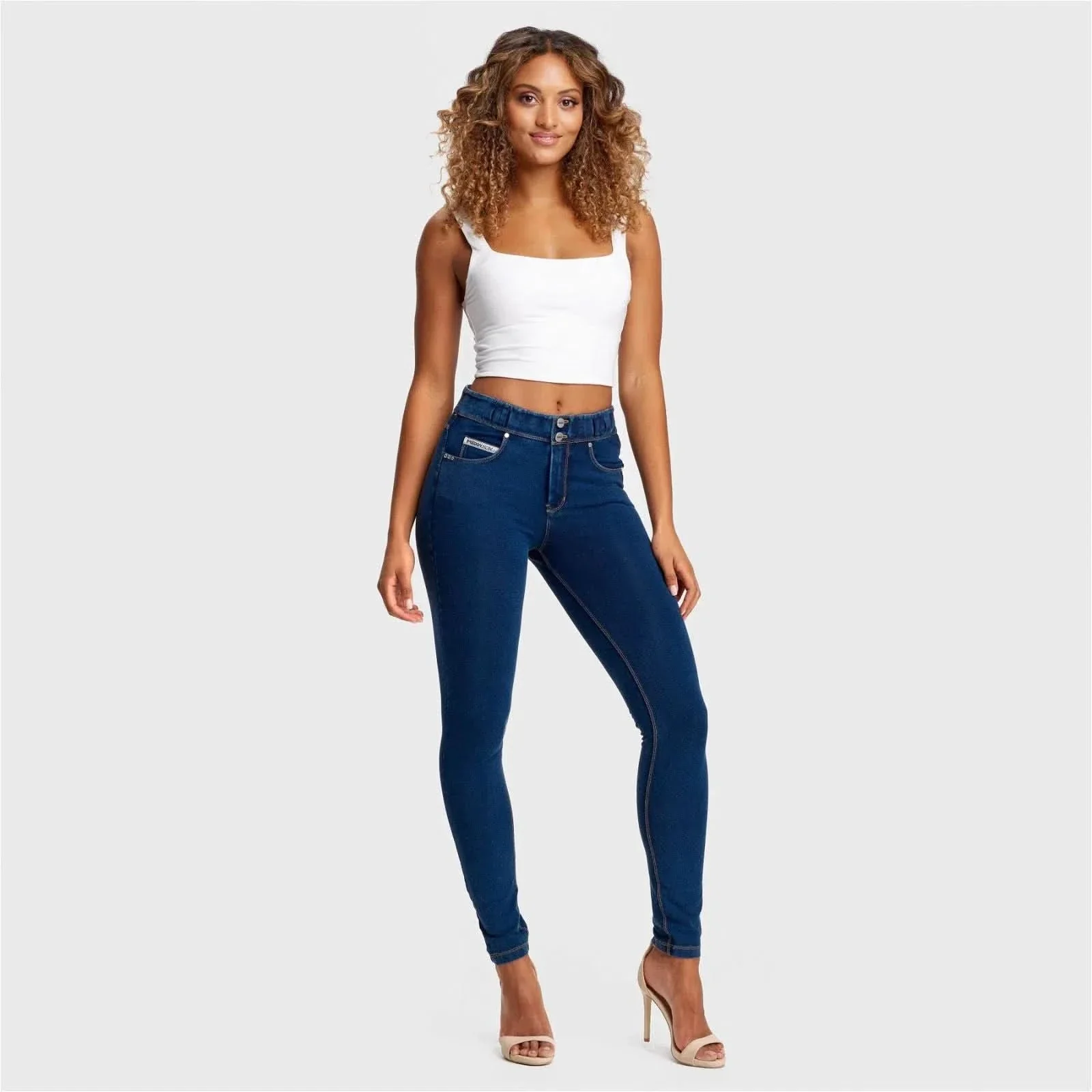 N.O.W® Denim - High Waisted - Full Length - Dark Blue + Yellow Stitching - Image 4