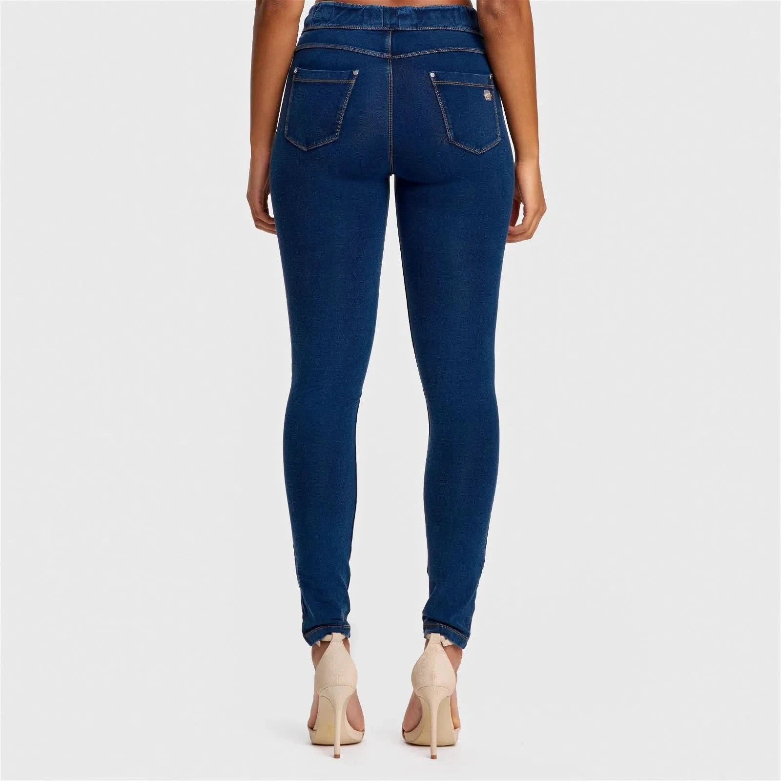 N.O.W® Denim - High Waisted - Full Length - Dark Blue + Yellow Stitching - Image 6