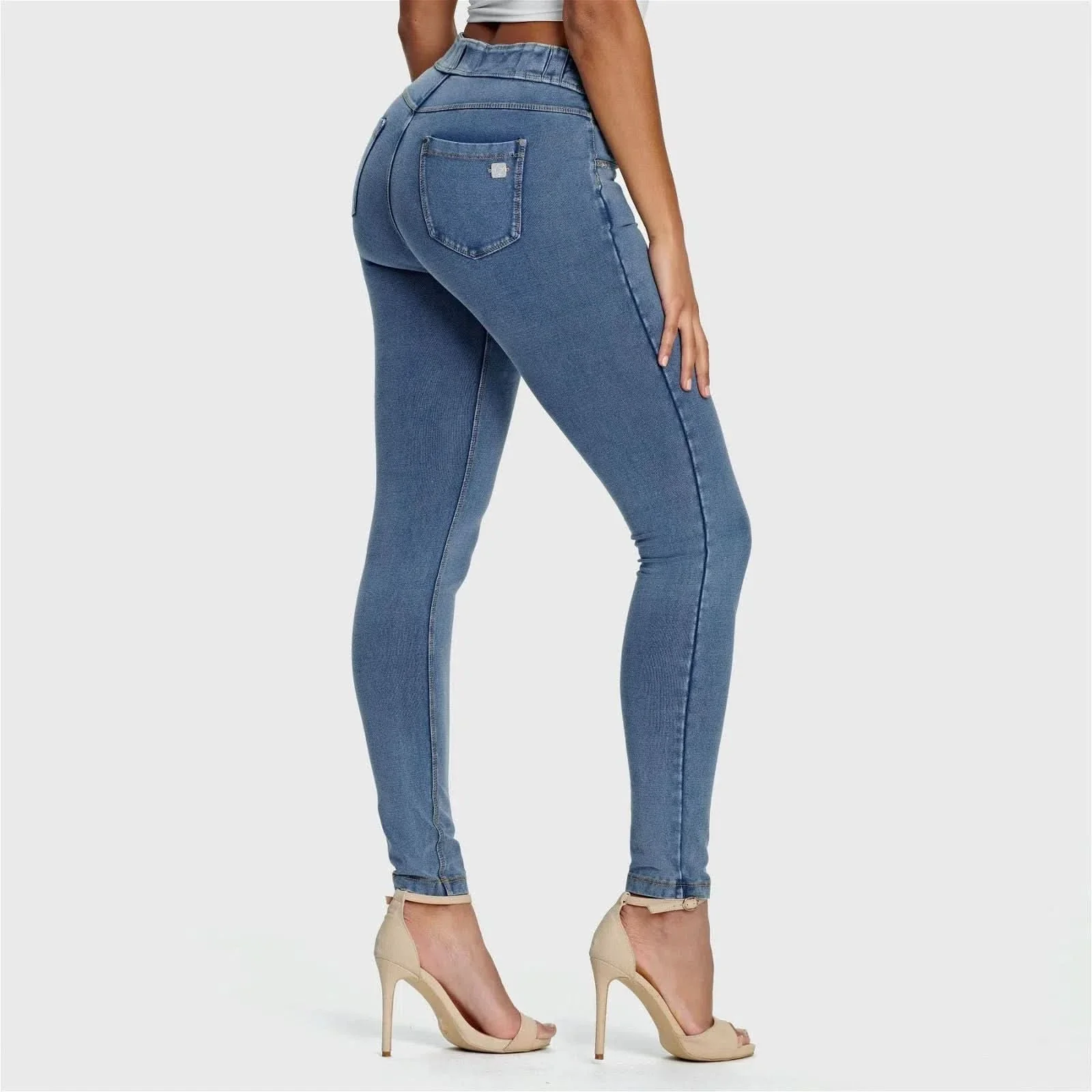 N.O.W® Denim - High Waisted - Full Length - Light Blue + Yellow Stitching - Image 3