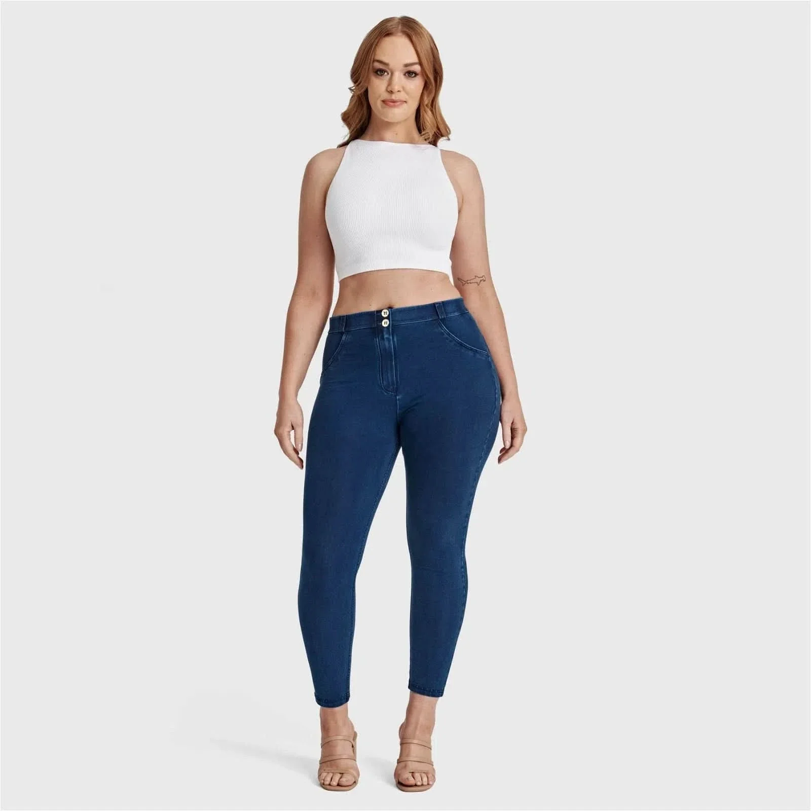 WRUP Curvy Denim - High Waisted - 7/8 Length - Blue + Blue Stitching - Image 8