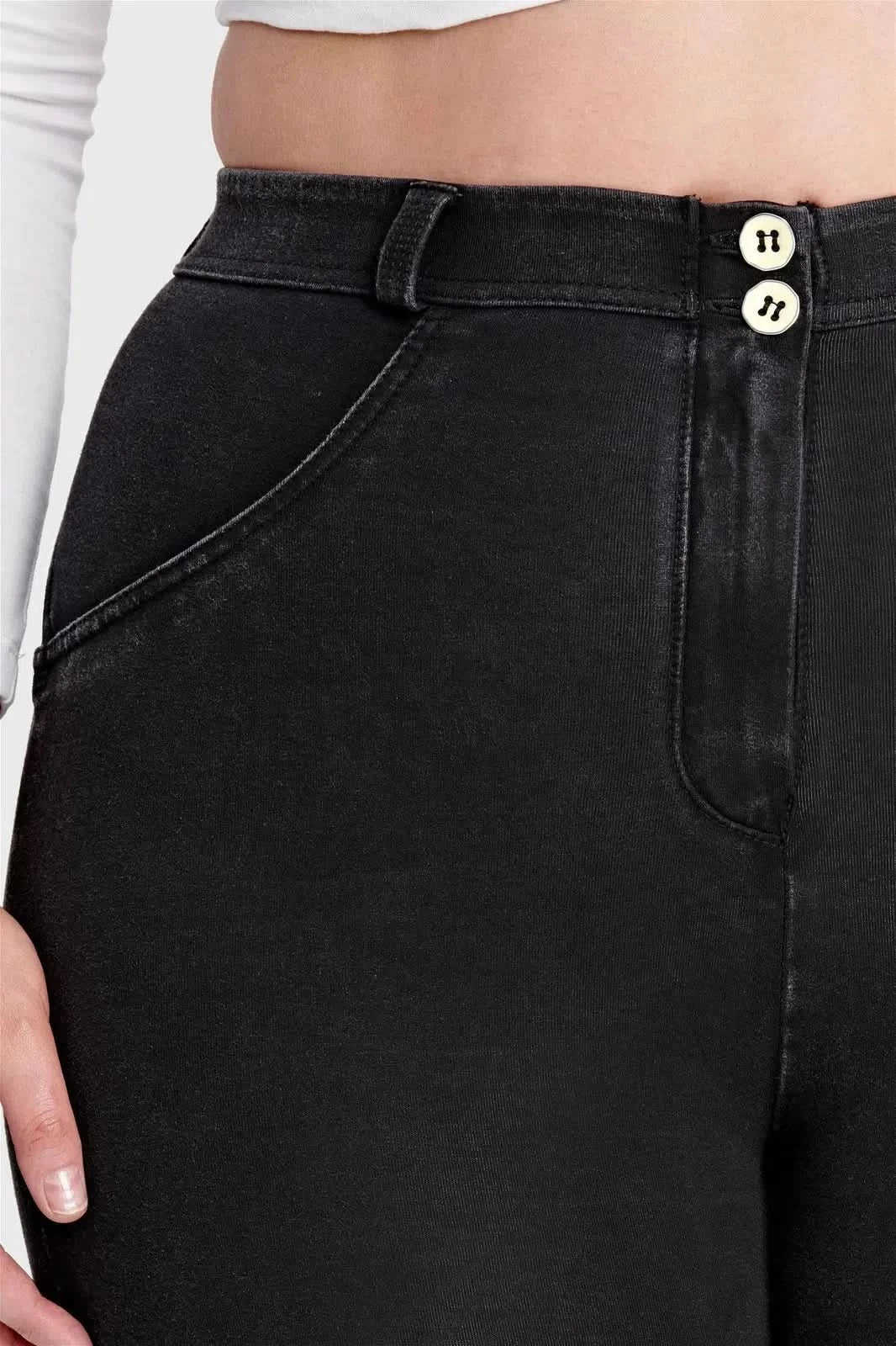 WRUP Curvy Denim - High Waisted - Full Length - Black + Black Stitching - Image 7