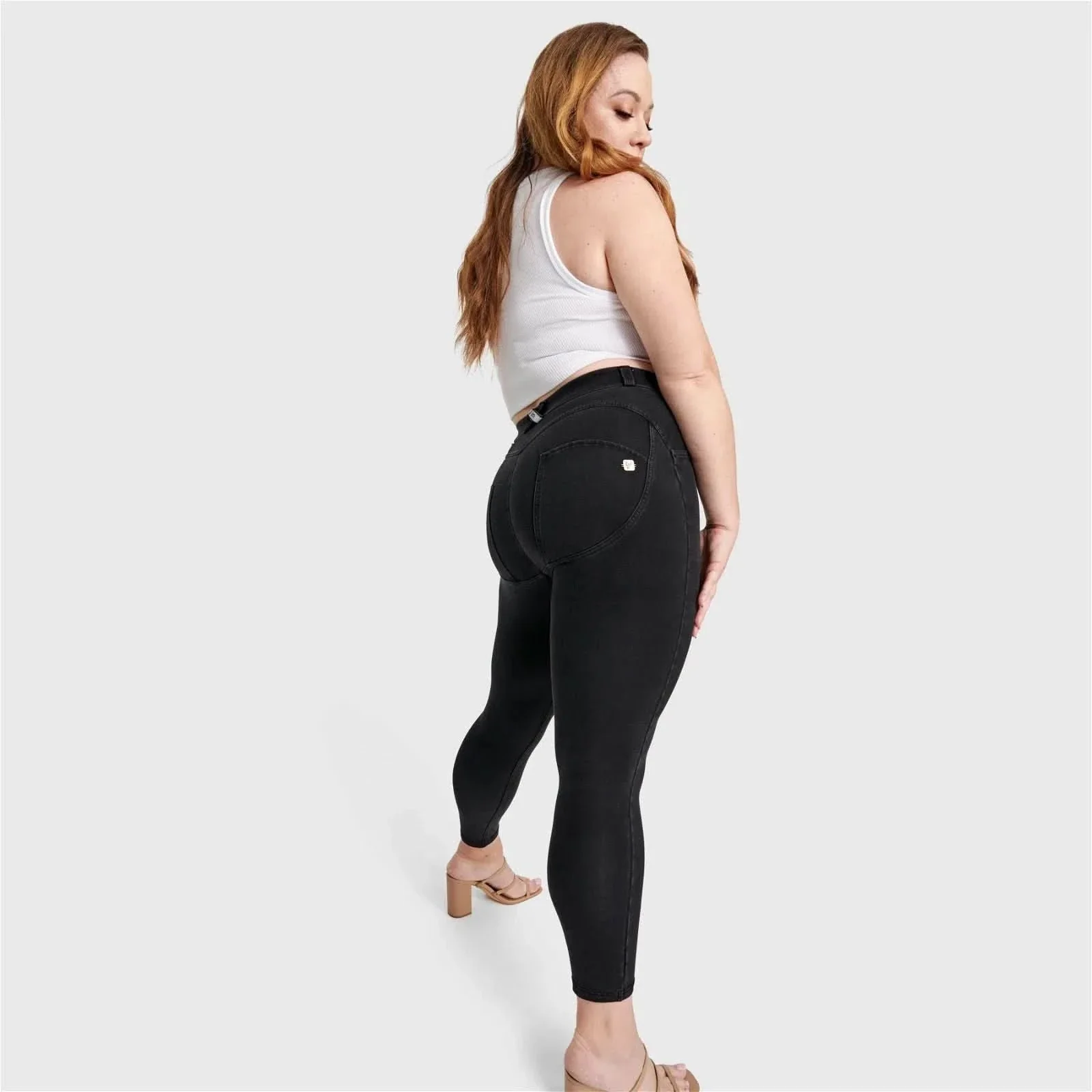 WRUP Curvy Denim - High Waisted - 7/8 Length - Black + Black Stitching - Image 2
