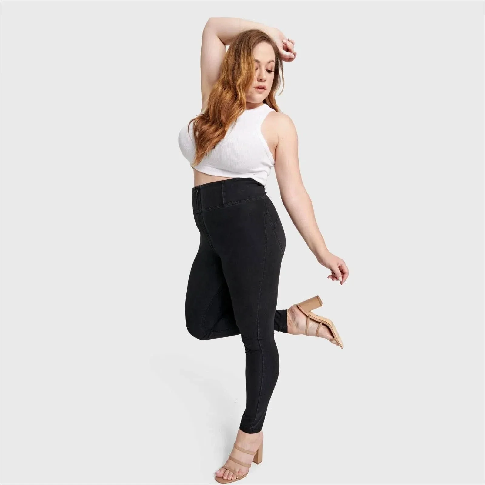 WRUP Curvy Denim - Zip High Waisted - Full Length - Black + Black Stitching - Image 2