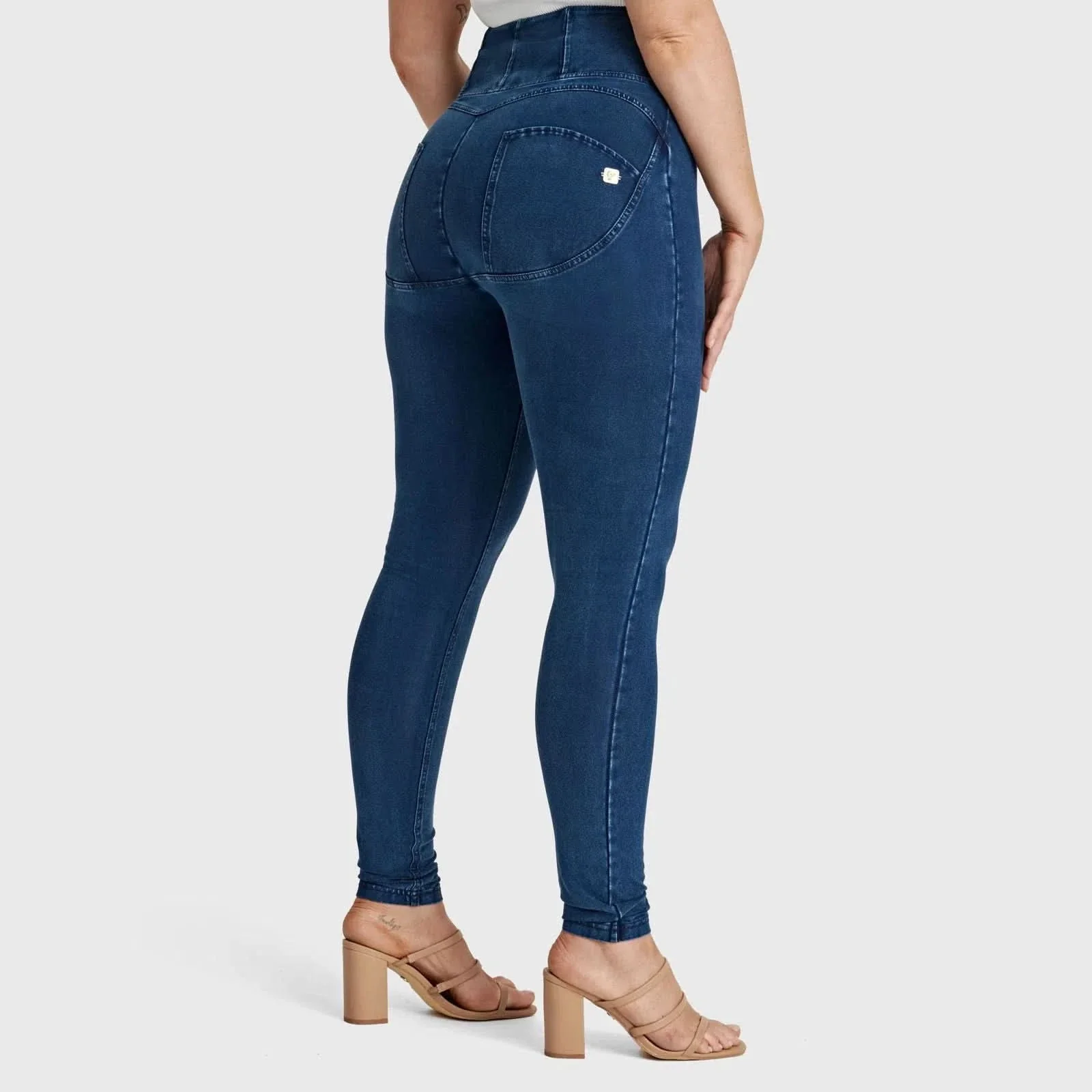 WRUP Curvy Denim - Zip High Waisted - Full Length - Dark Blue + Blue Stitching - Image 2