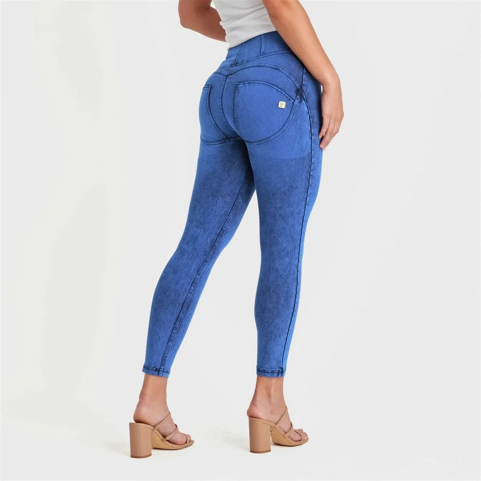 WRUP Denim - High Waisted - 7/8 Length - Cobalt Blue + Blue Stitching - Image 3