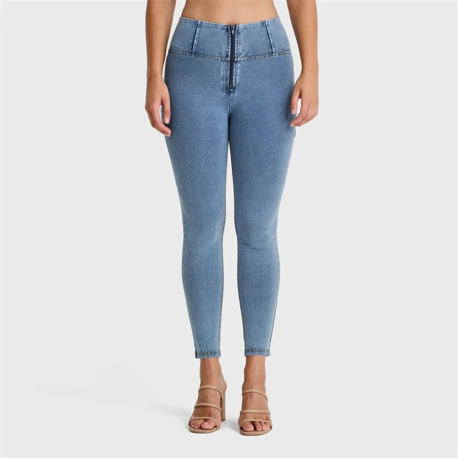 WRUP Denim - High Waisted - 7/8 Length - Light Blue + Yellow Stitching - Image 6