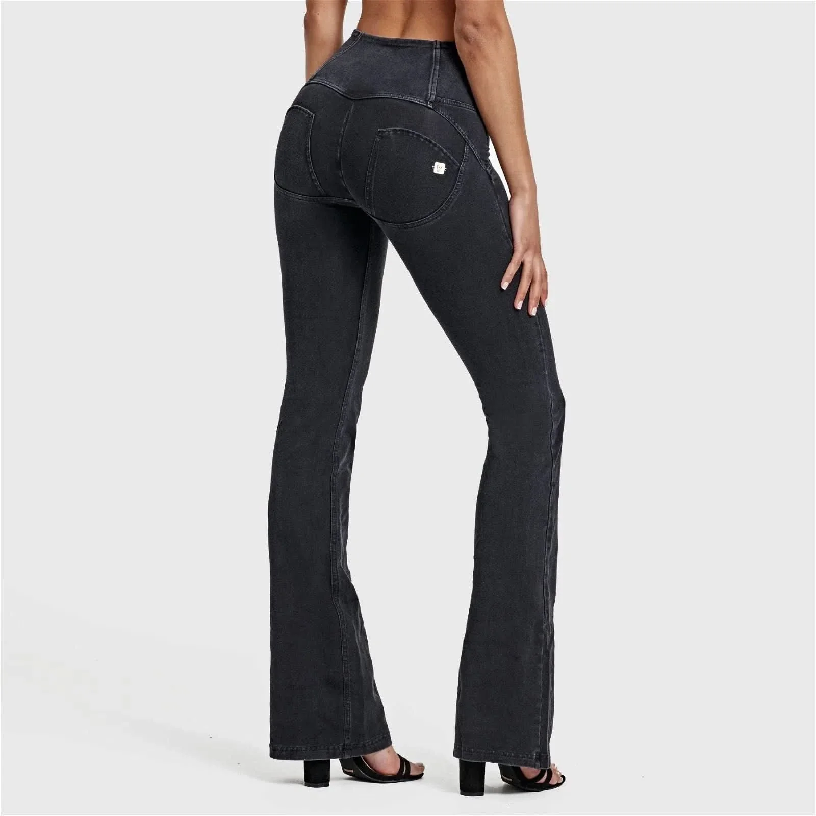 WRUP Denim - High Waisted - Bell Bottom Flare - Black + Black Stitching - Image 5