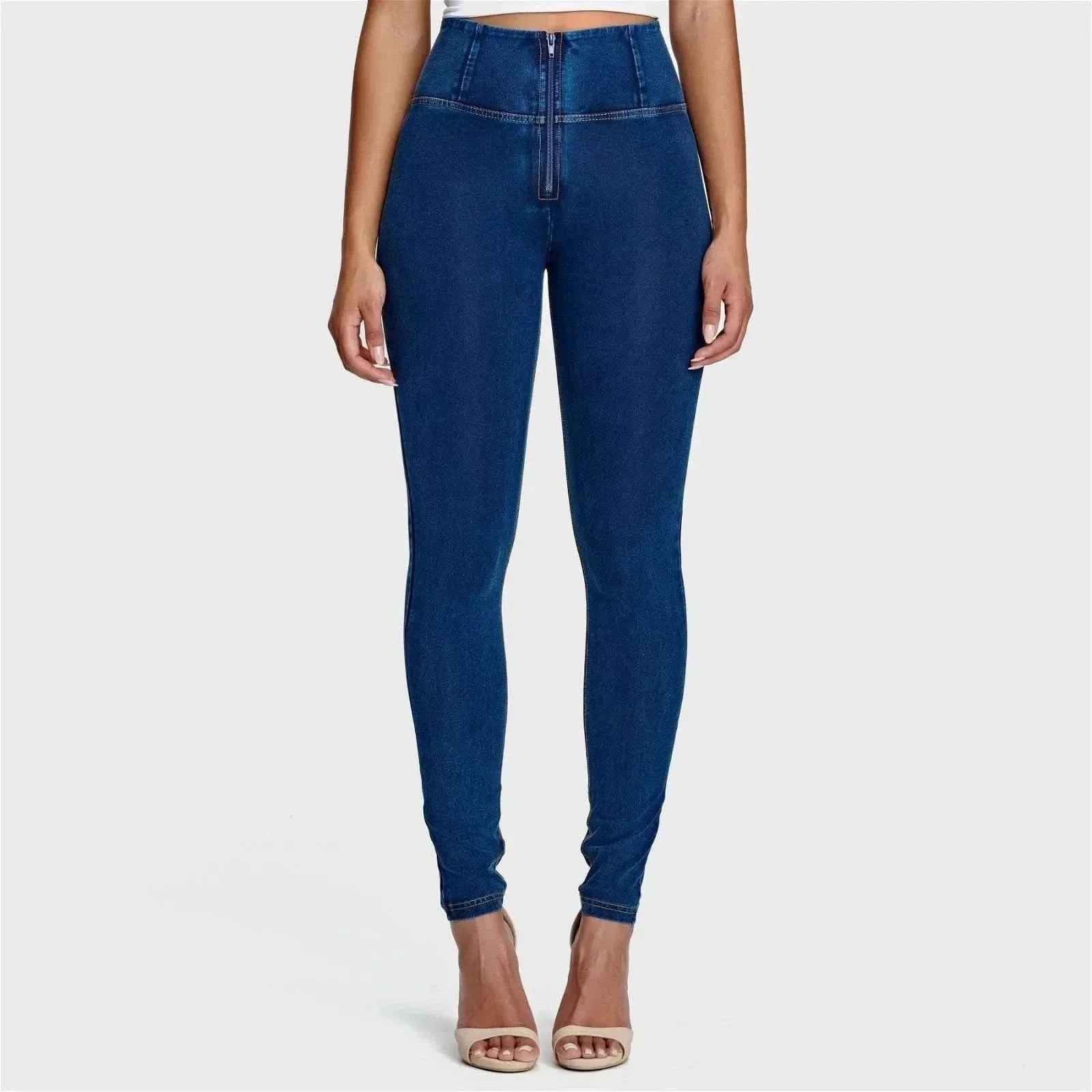 WRUP Denim - High Waisted - Full Length - Dark Blue + Yellow Stitching - Image 4