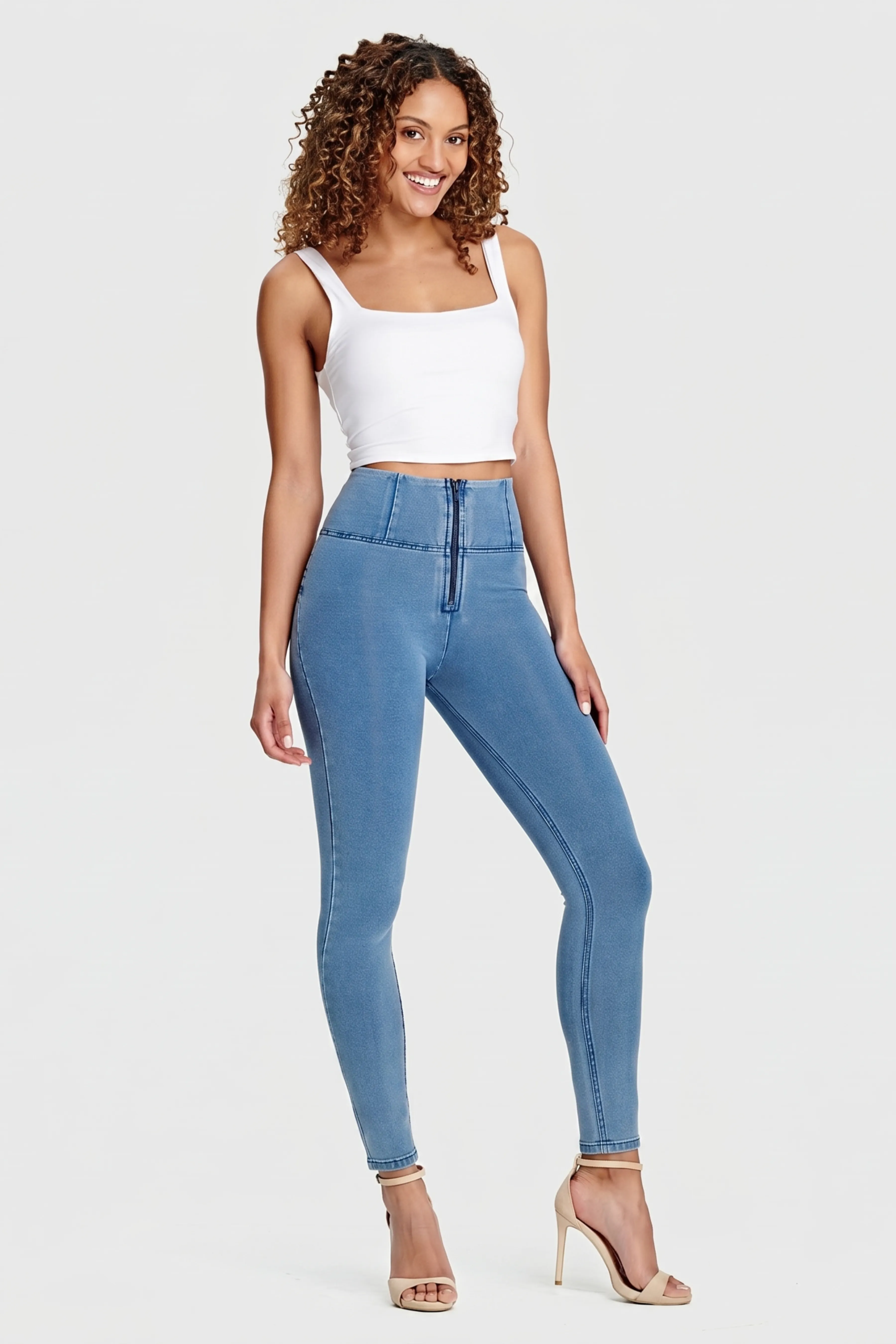WRUP Denim - High Waisted - Full Length - Light Blue + Blue Stitching - Image 3