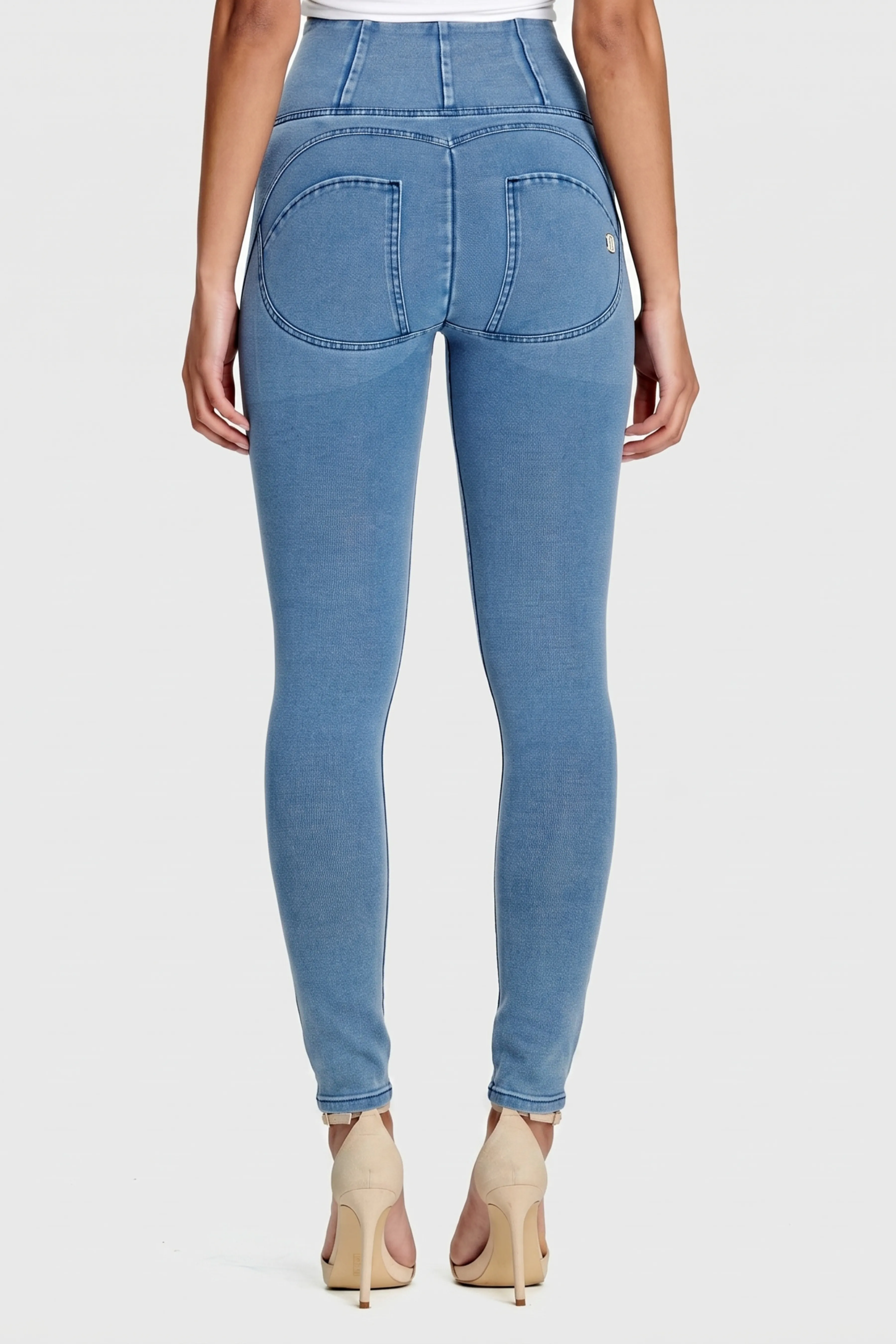 WRUP Denim - High Waisted - Full Length - Light Blue + Blue Stitching - Image 6