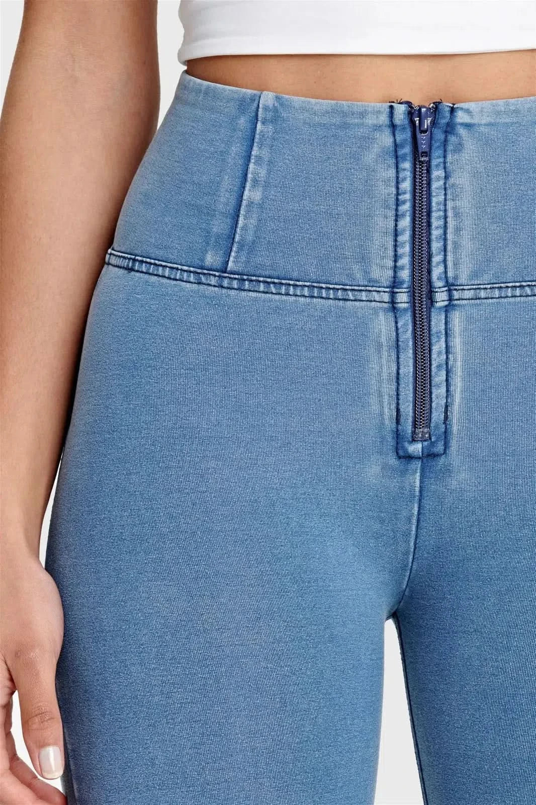WRUP Denim - High Waisted - Full Length - Light Blue + Blue Stitching - Image 7