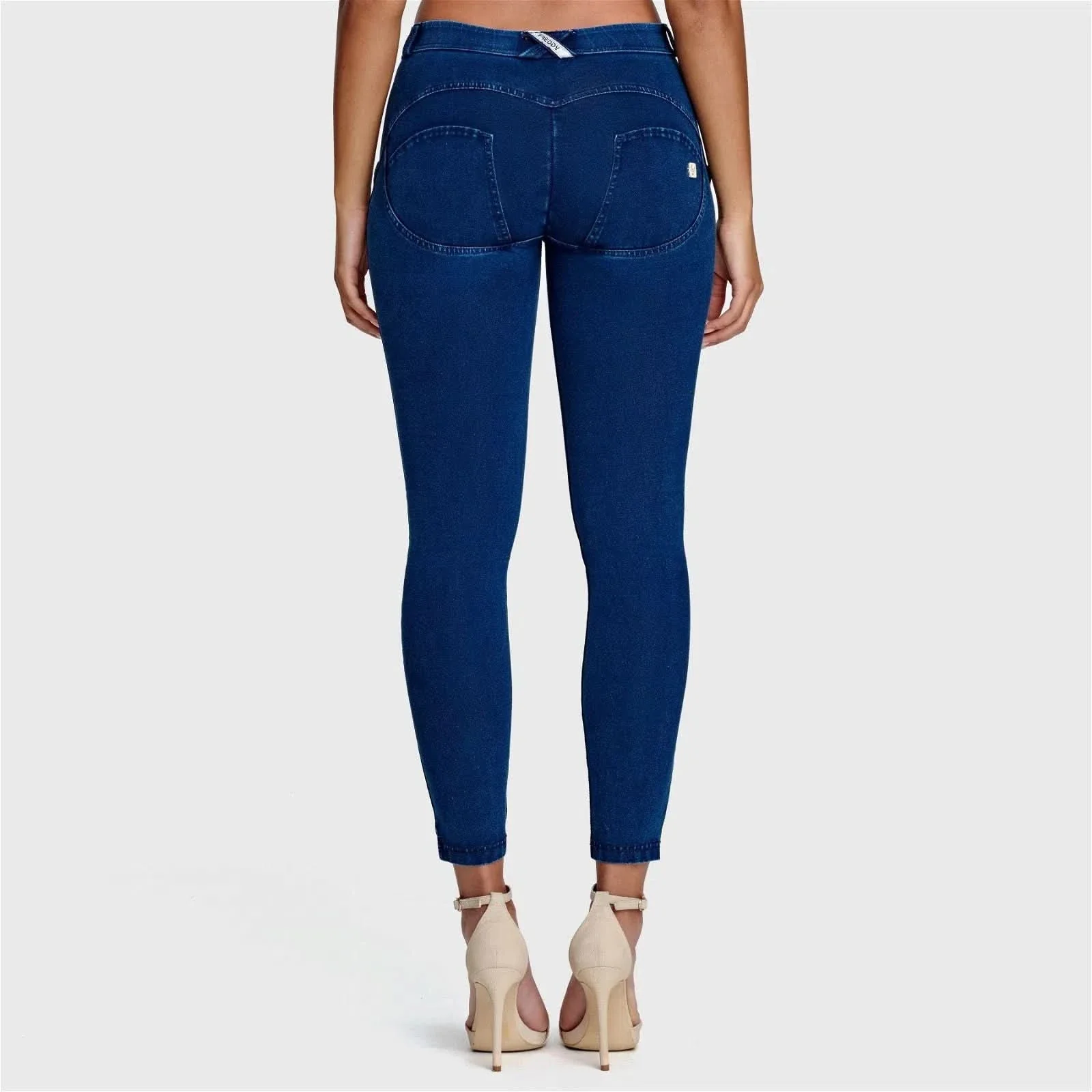 WRUP Denim - Mid Rise - 7/8 Length - Dark Blue + Blue Stitching - Image 4