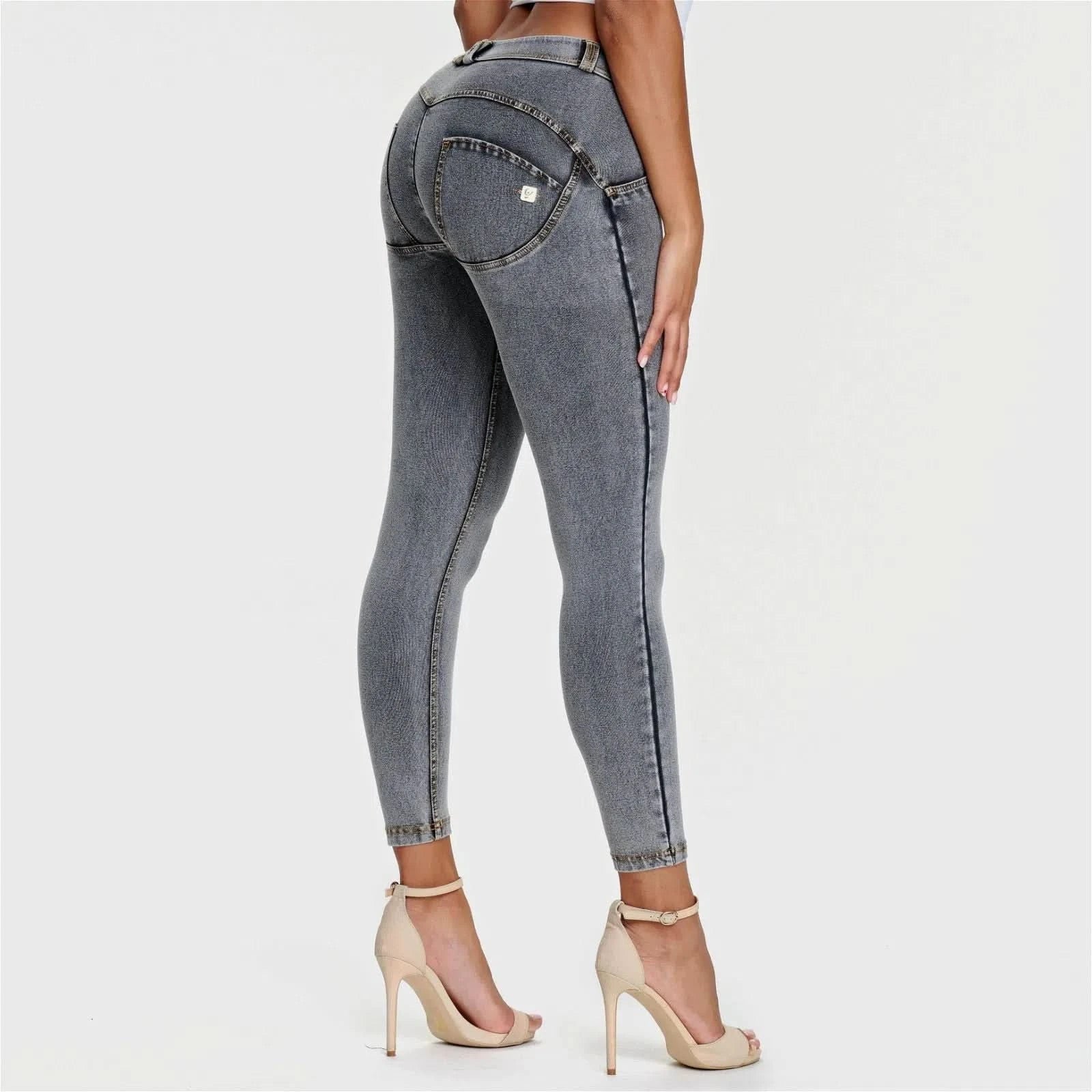 WRUP Denim - Mid Rise - 7/8 Length - Grey + Yellow Stitching