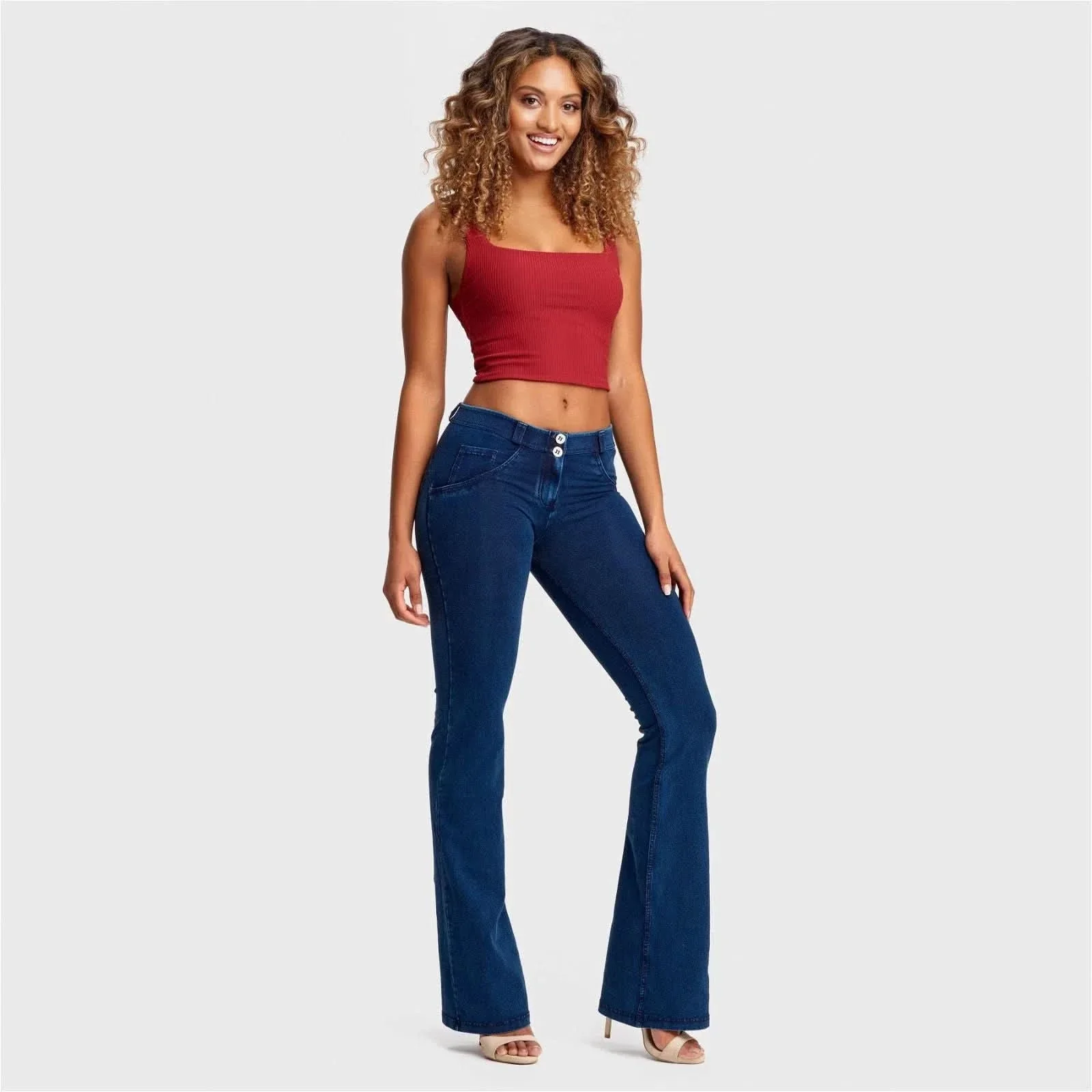 WRUP Denim - Mid Rise - Bell Bottom Flare - Dark Blue + Blue Stitching - Image 7