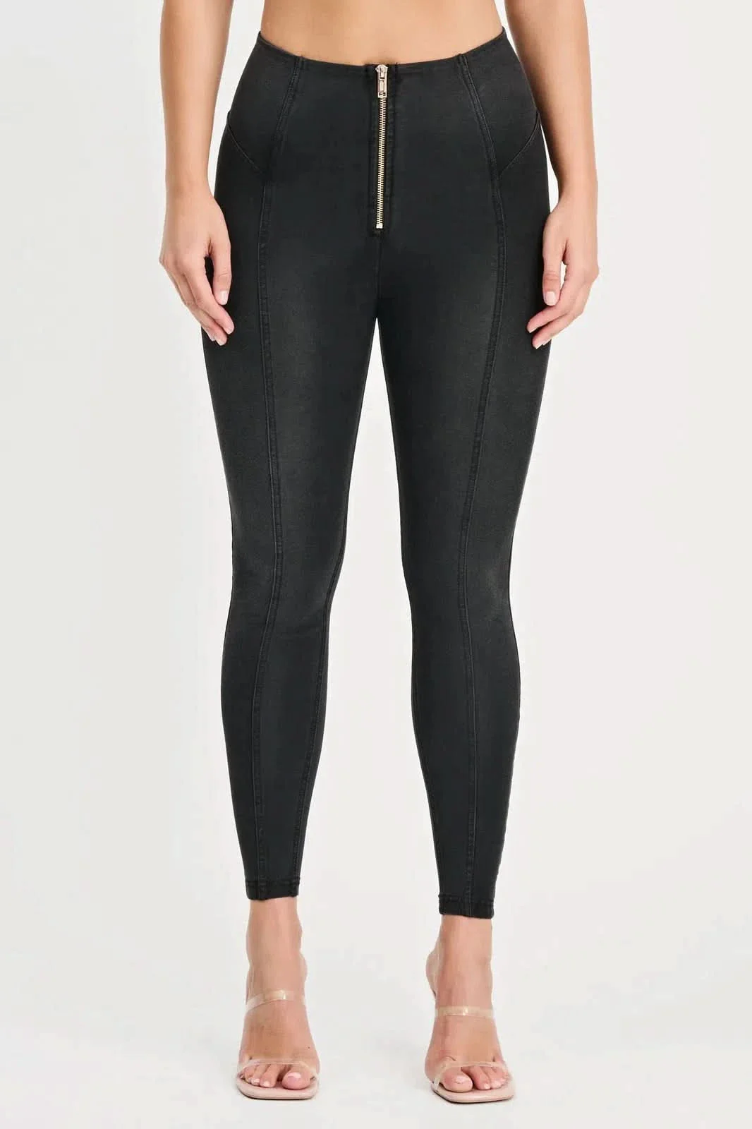 WRUP Denim with Feature Seam - High Waisted - 7/8 Length - Black + Black Stitching - Image 6