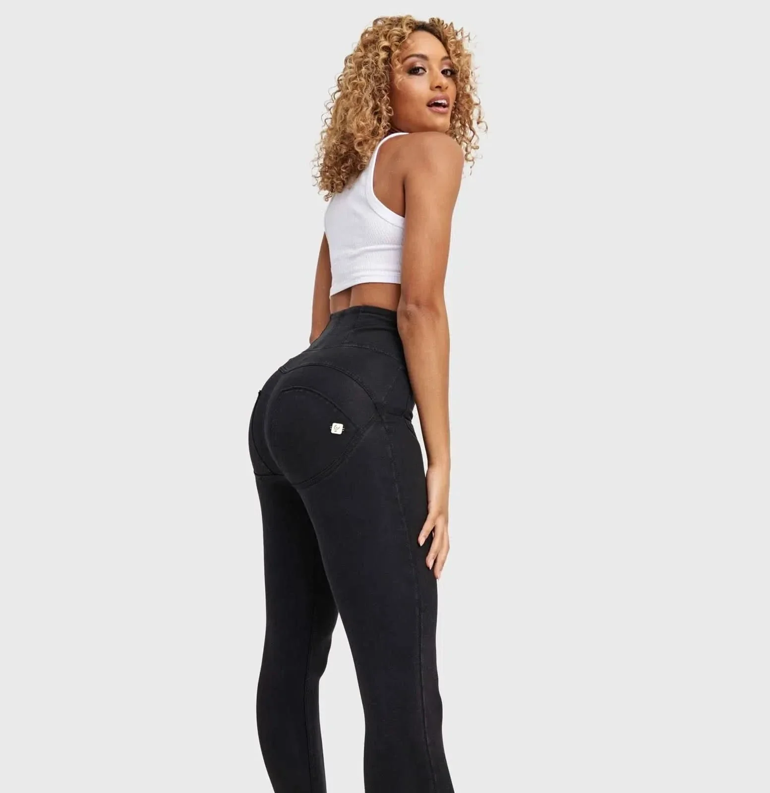 WRUP Denim With Front Pockets - Super High Waisted - 7/8 Length - Black + Black Stitching - Image 5