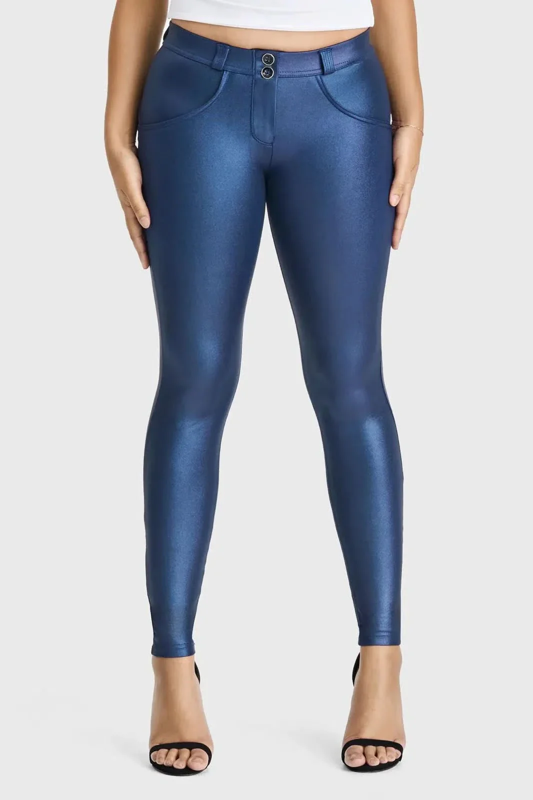 WRUP Luxe Shimmer Pants - Mid Rise - Full Length - Navy Blue - Image 5
