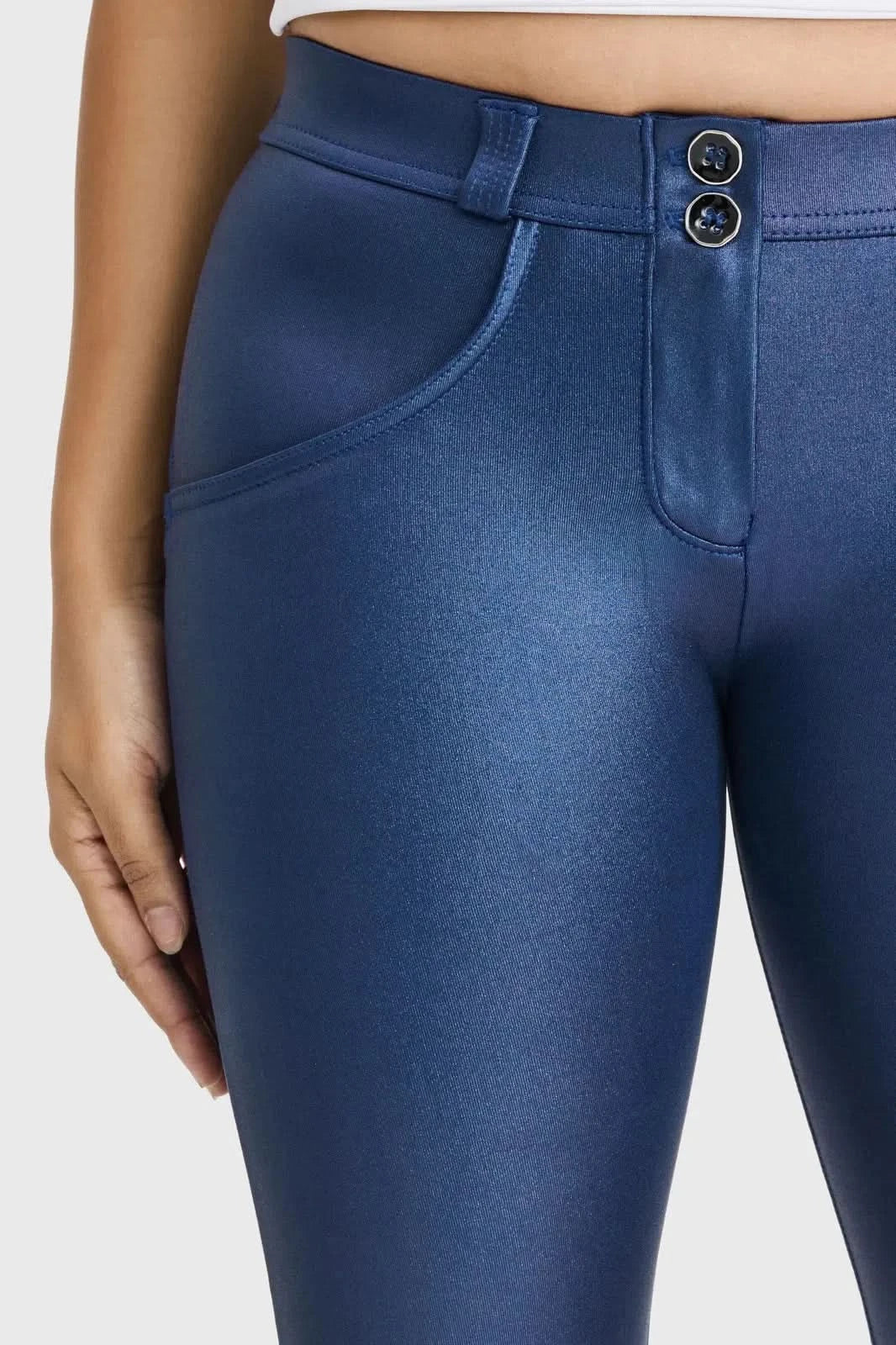 WRUP Luxe Shimmer Pants - Mid Rise - Full Length - Navy Blue - Image 7