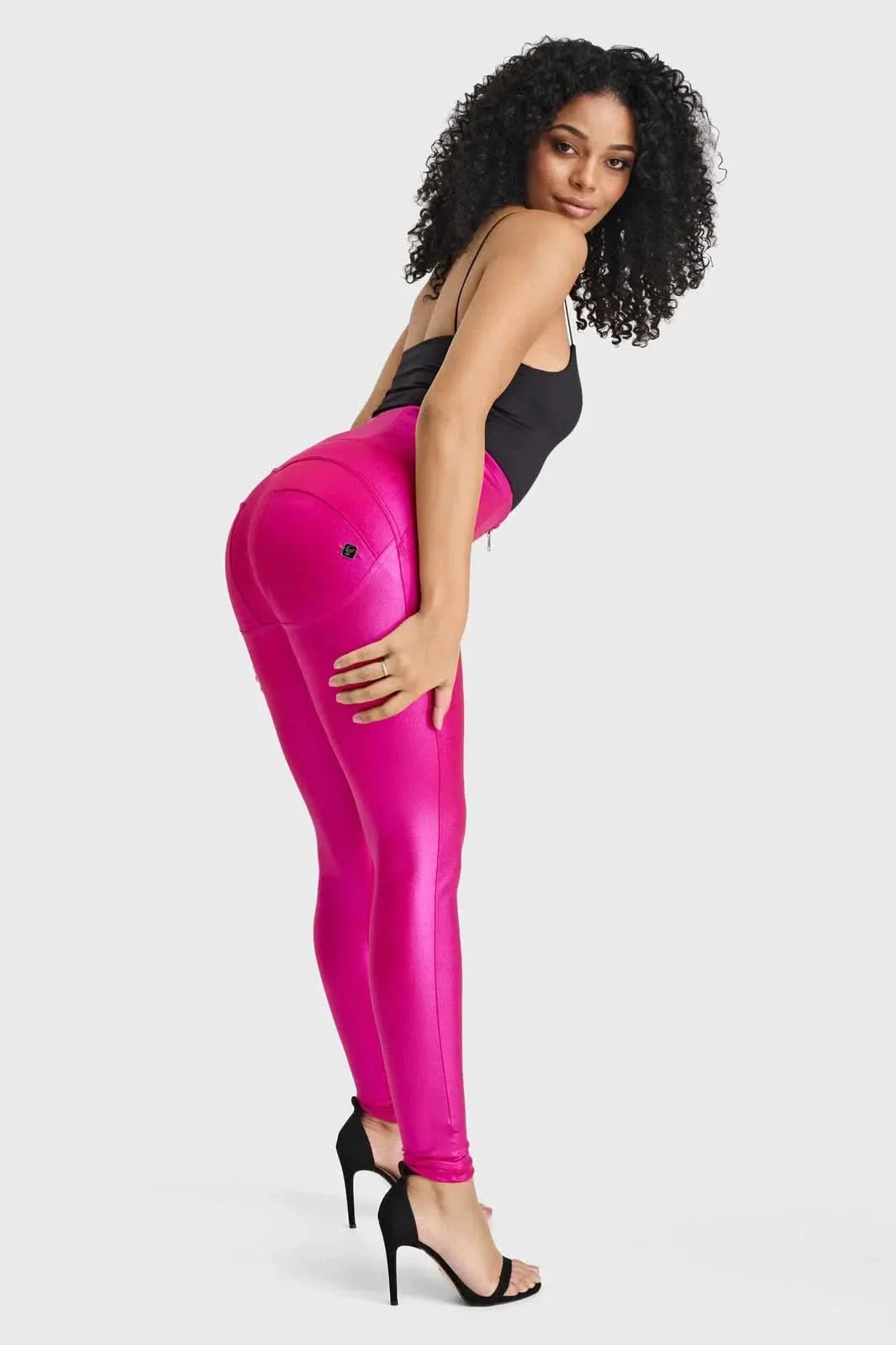WRUP Luxe Shimmer Pants - Super High Waisted - Full Length - Hot Pink - Image 3