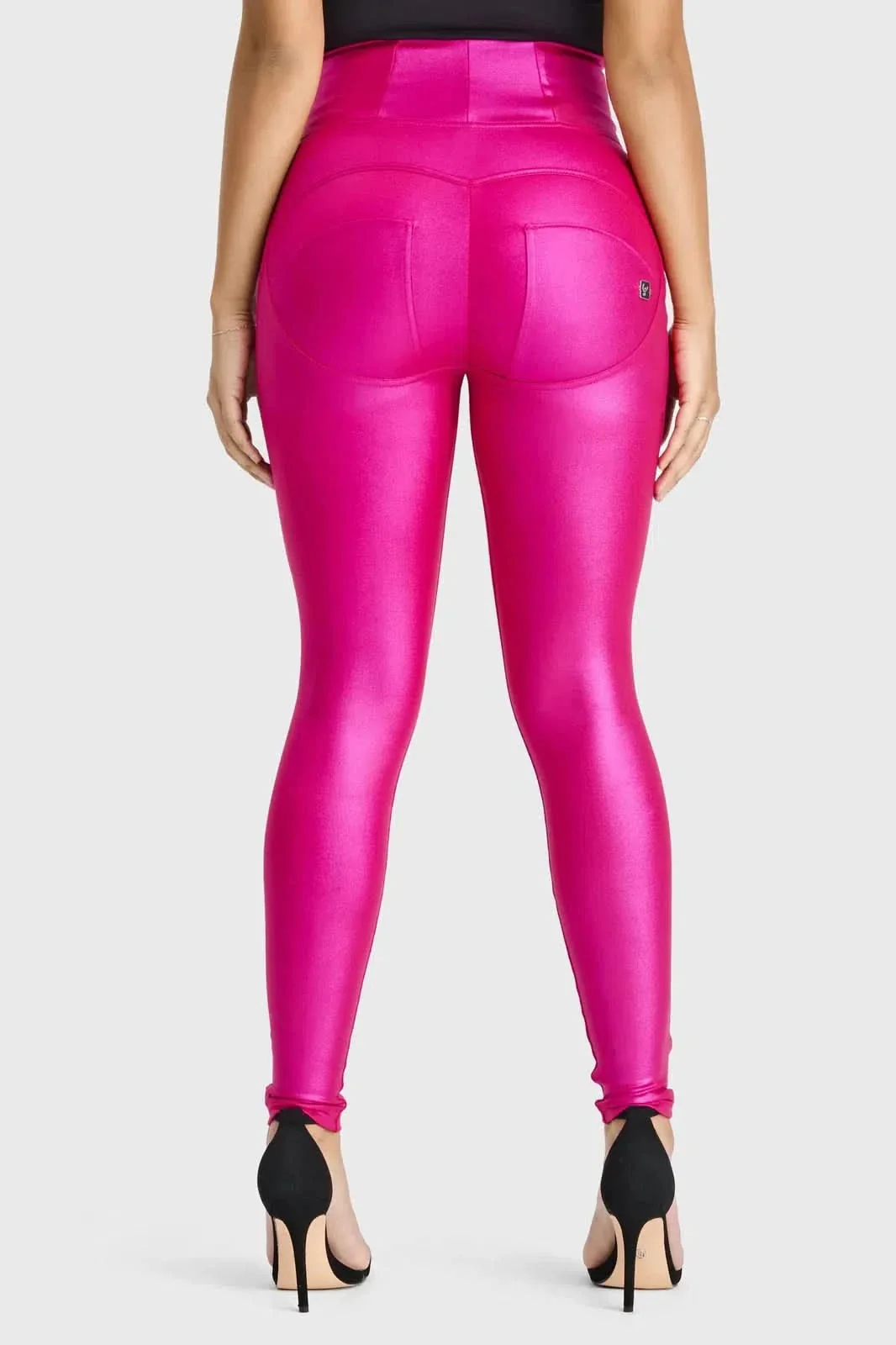 WRUP Luxe Shimmer Pants - Super High Waisted - Full Length - Hot Pink - Image 7