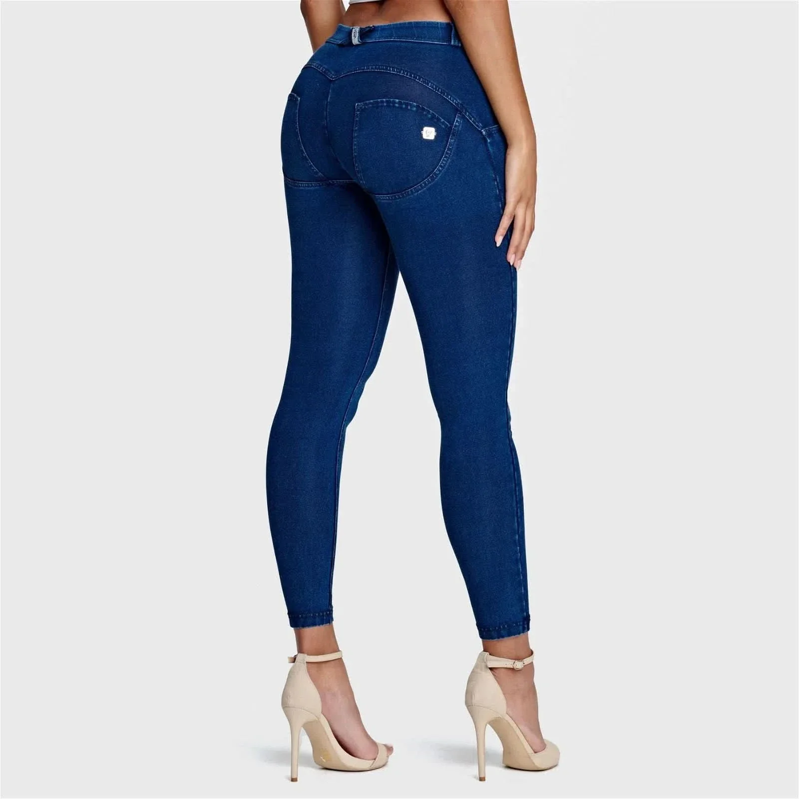 WRUP Denim - Mid Rise - 7/8 Length - Dark Blue + Blue Stitching