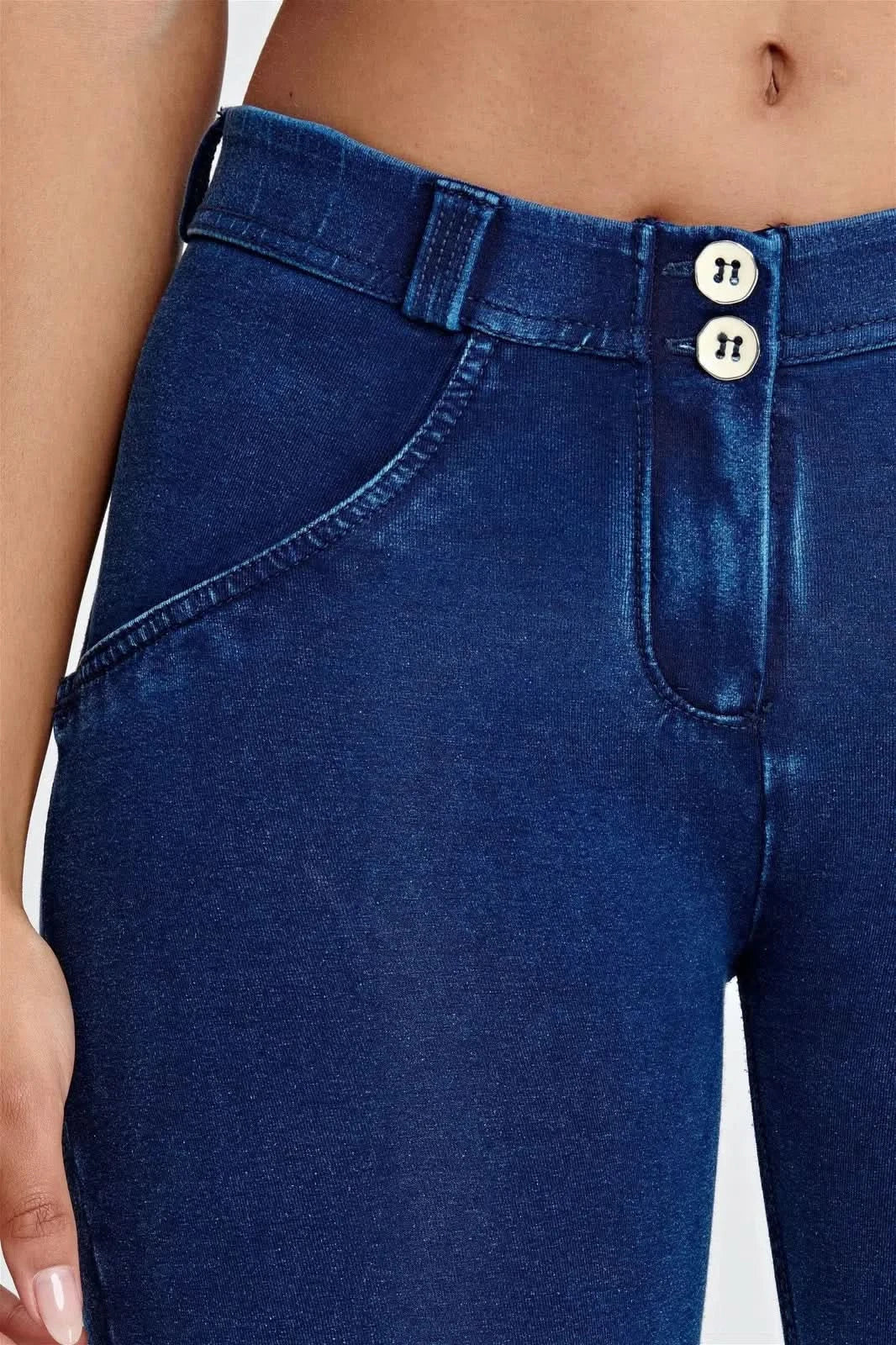 WRUP Denim - Mid Rise - 7/8 Length - Dark Blue + Blue Stitching - Image 10
