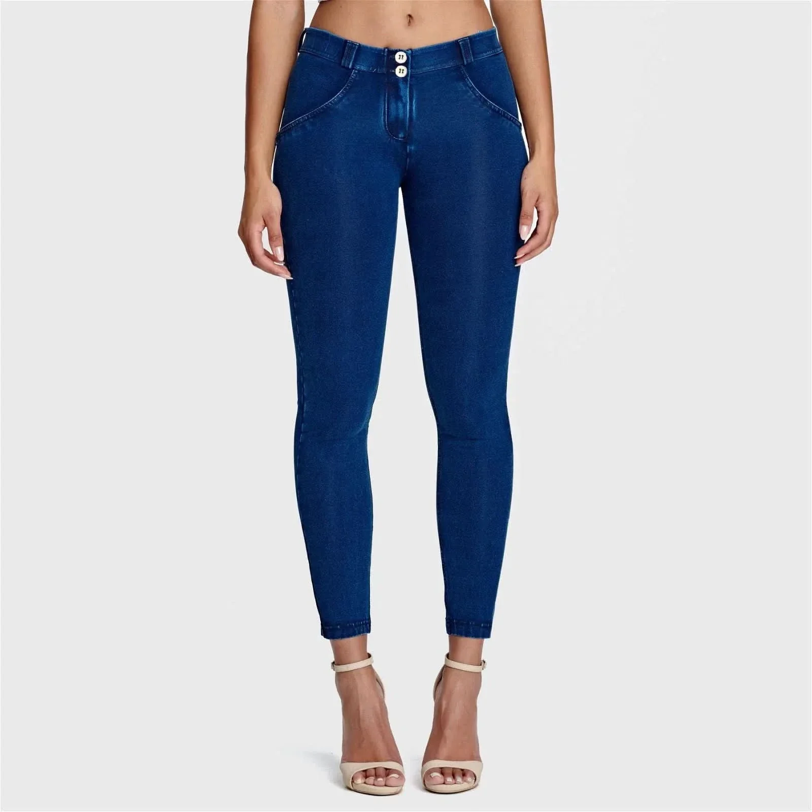 WRUP Denim - Mid Rise - 7/8 Length - Dark Blue + Blue Stitching - Image 4