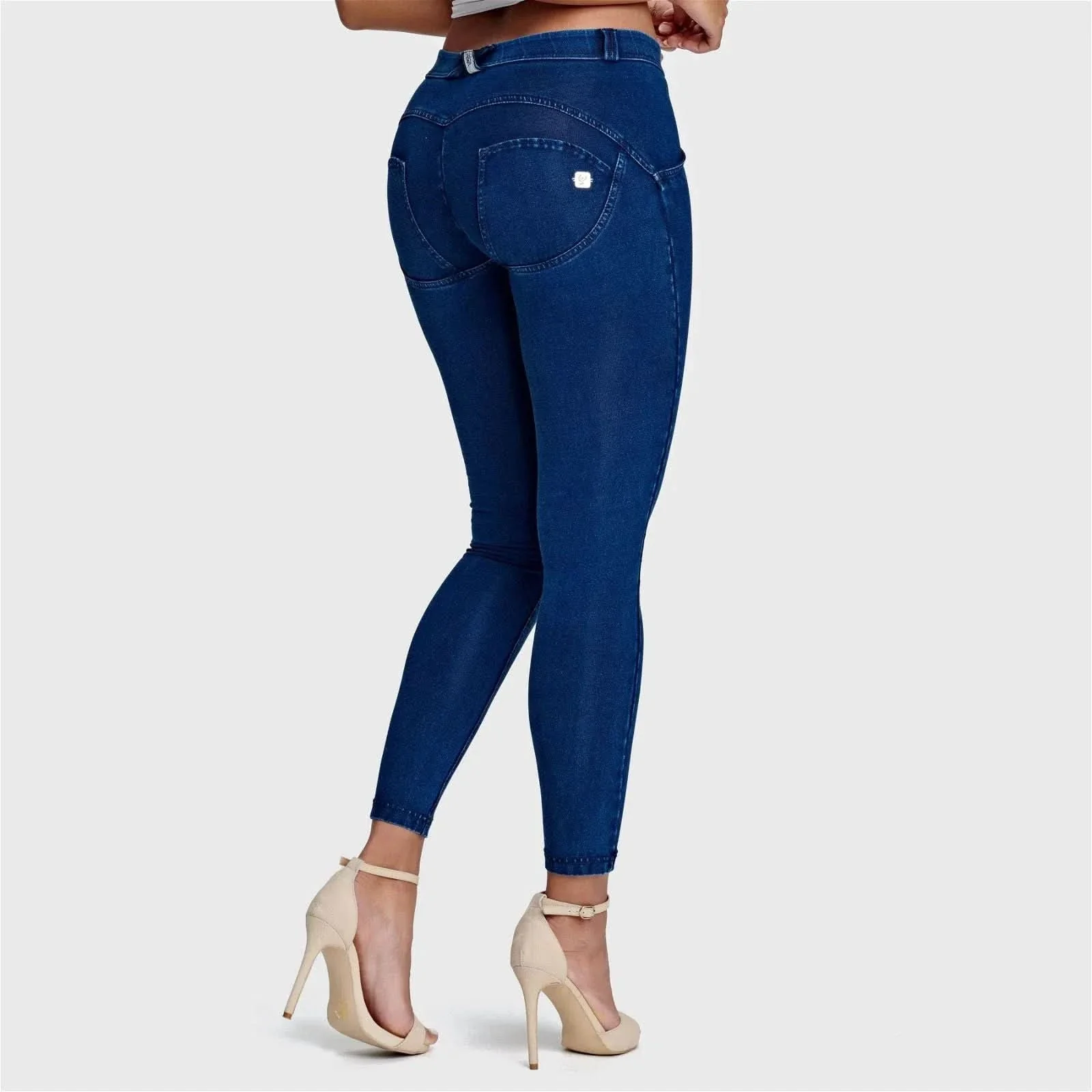 WRUP Denim - Mid Rise - 7/8 Length - Dark Blue + Blue Stitching - Image 7