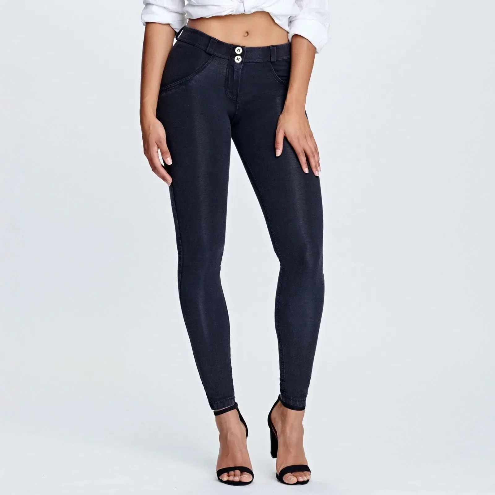 WRUP Denim - Mid Rise - Full Length - Black + Black Stitching - Image 2