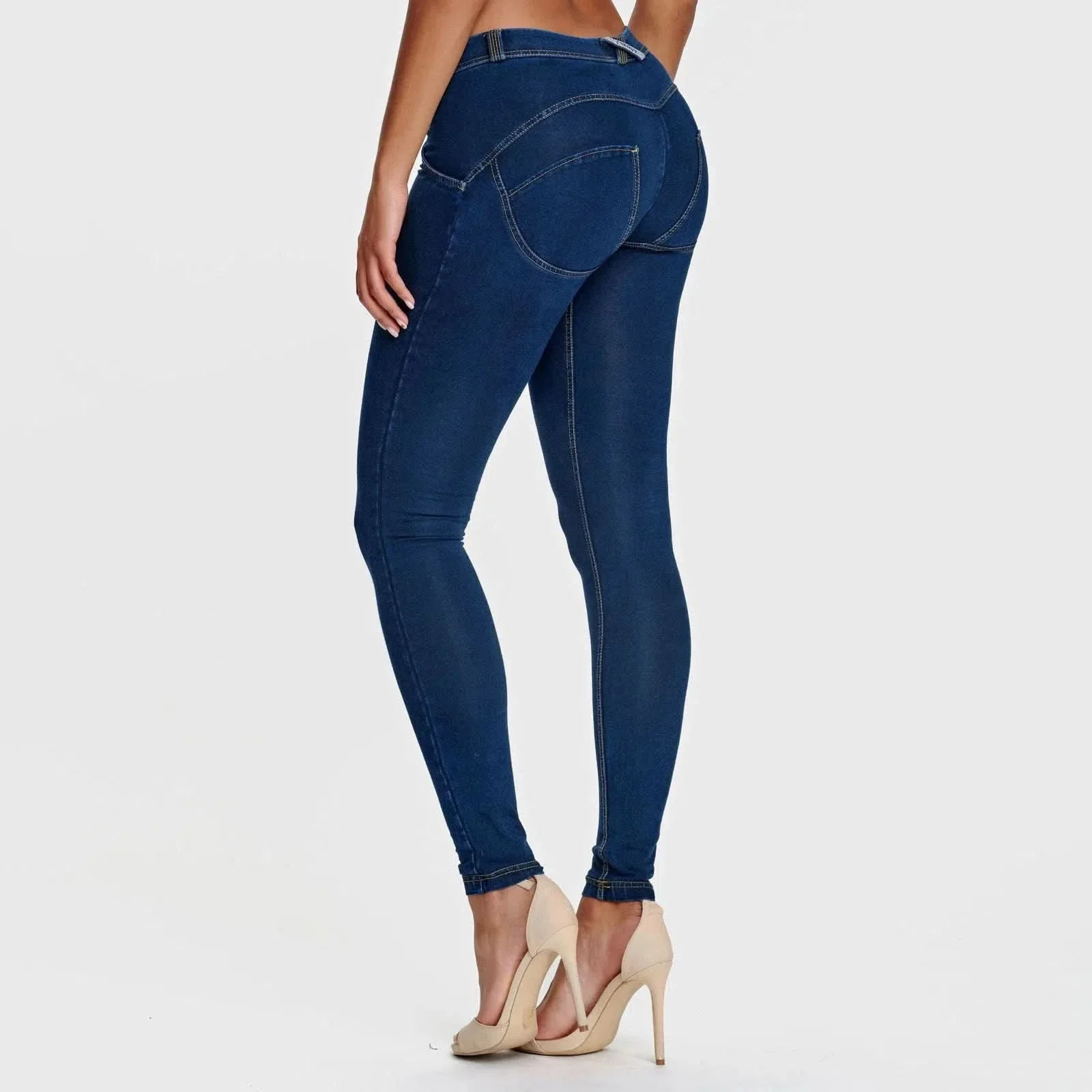 WRUP Denim - Mid Rise - Full Length - Dark Blue + Yellow Stitching - Image 7