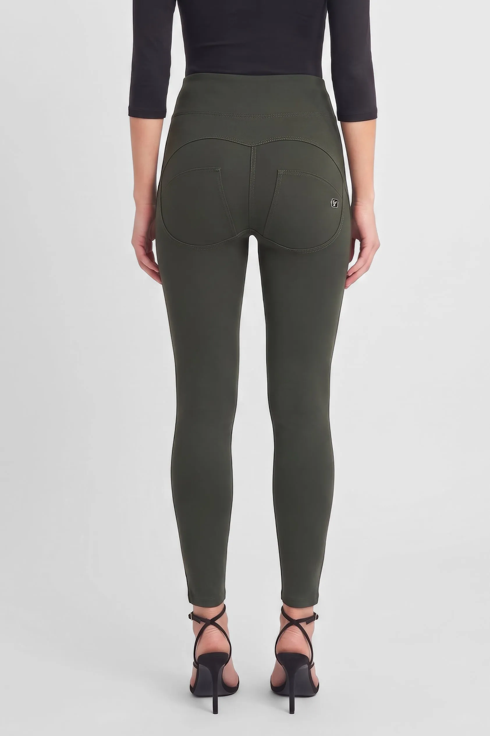 WRUP Military Button Detail Fashion - High Waisted - 7/8 Length - Army Green - Image 3