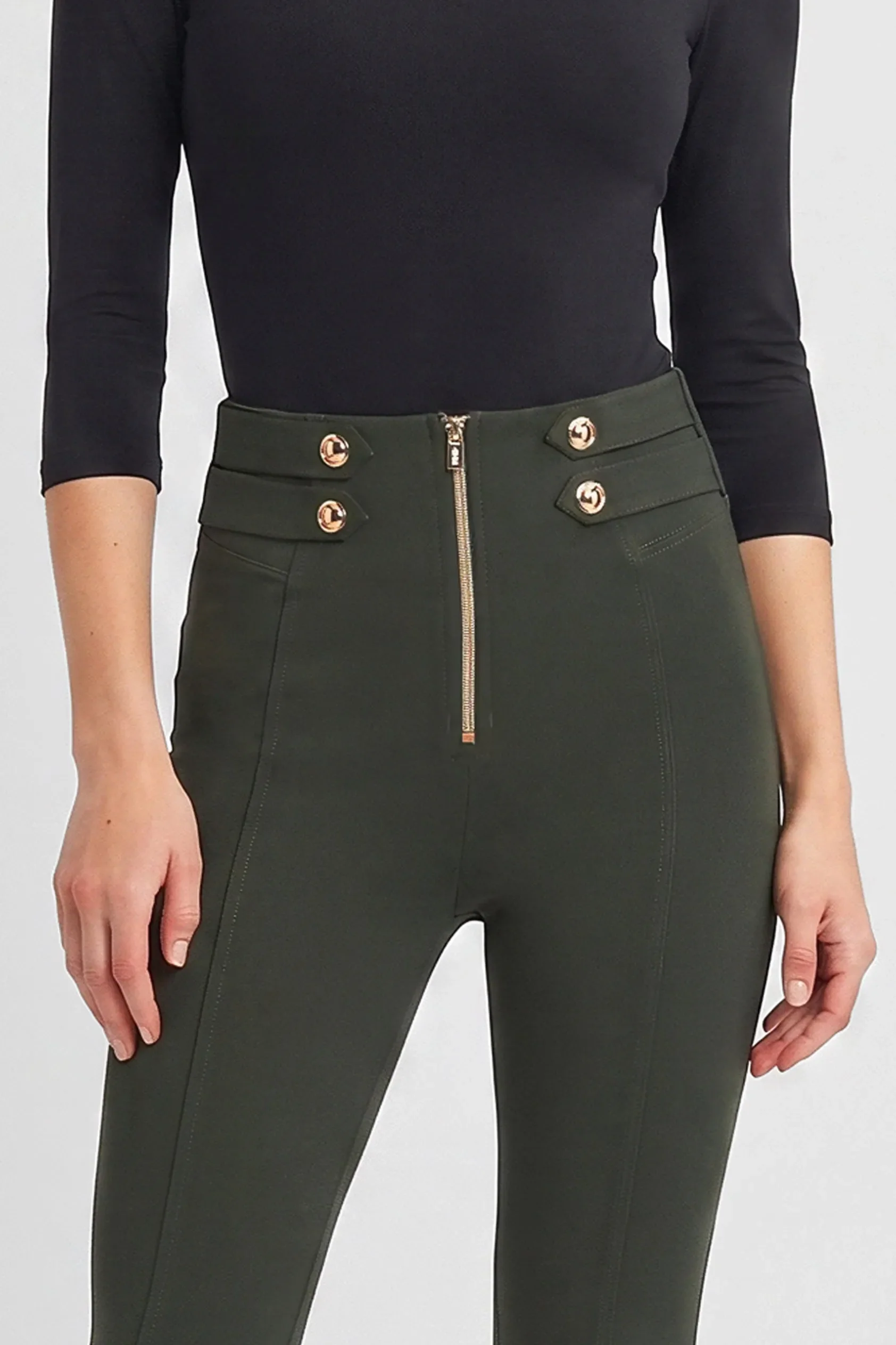 WRUP Military Button Detail Fashion - High Waisted - 7/8 Length - Army Green - Image 5