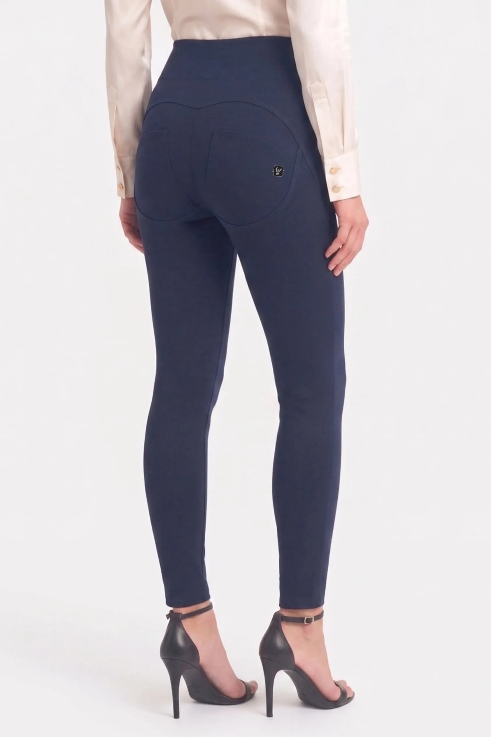WRUP Military Button Detail Fashion - High Waisted - 7/8 Length - Deep Blue - Image 3